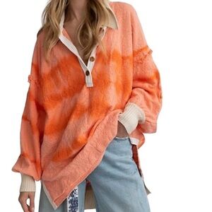 Free People Sunrise tie dye long sleeve polo shirt
